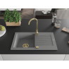 Mexen Pablo Granitspüle 1-Becken mit Abtropffläche 752 x 436 mm, grau, goldener Siphon - 6510751010-71-G