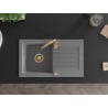 Mexen Pablo Granitspüle 1-Becken mit Abtropffläche 752 x 436 mm, grau, goldener Siphon - 6510751010-71-G