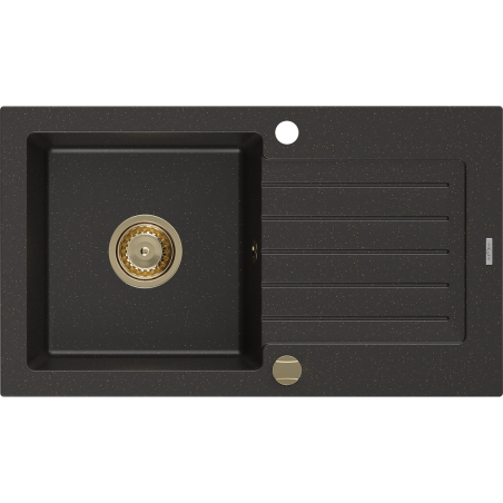 Mexen Pablo granitspüle 1-becken mit abtropffläche 752 x 436 mm, schwarz/gold-metallik, goldener siphon - 6510751010-75-G