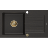 Mexen Pablo granitspüle 1-becken mit abtropffläche 752 x 436 mm, schwarz/gold-metallik, goldener siphon - 6510751010-75-G