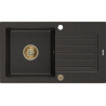 Mexen Pablo Granitspüle 1-Becken mit Abtropffläche 752 x 436 mm, schwarz/goldener Metallic, goldener Siphon - 6510751010-75-G