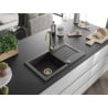 Mexen Pablo Granitspüle 1-Becken mit Abtropffläche 752 x 436 mm, schwarz/goldener Metallic, goldener Siphon - 6510751010-75-G