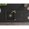 Mexen Pablo Granitspüle 1-Becken mit Abtropffläche 752 x 436 mm, schwarz/goldener Metallic, goldener Siphon - 6510751010-75-G