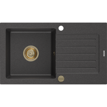 Mexen Pablo Granitspüle ein Becken mit Abtropffläche 752 x 436 mm, schwarz gesprenkelt, goldener Siphon - 6510751010-76-G