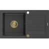 Mexen Pablo Granitspüle 1-kammerig mit Abtropffläche 752 x 436 mm, schwarz gesprenkelt, Siphon gold - 6510751010-76-G