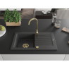 Mexen Pablo Granitspüle 1-beckig mit Abtropffläche 752 x 436 mm, schwarz gesprenkelt, goldener Siphon - 6510751010-76-G