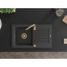 Mexen Pablo Granitspüle 1-kammerig mit Abtropffläche 752 x 436 mm, schwarz gesprenkelt, Siphon gold - 6510751010-76-G