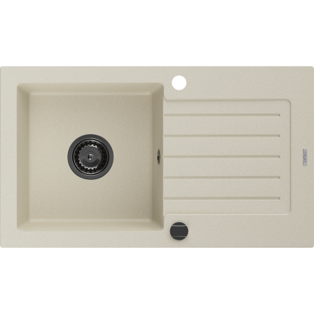 Mexen Pablo Granitspüle 1-Becken mit Abtropffläche 752 x 436 mm, beige, schwarzer Siphon - 6510751010-69-B