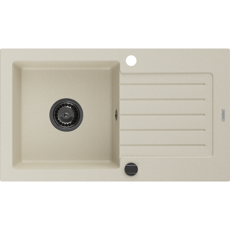 Mexen Pablo Granitspüle 1-beckig mit Abtropffläche 752 x 436 mm, beige, schwarzer Siphon - 6510751010-69-B