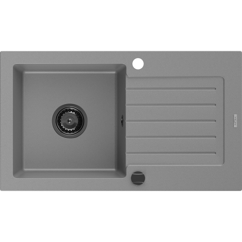 Mexen Pablo Granitspüle 1-Becken mit Abtropffläche 752 x 436 mm, grau, schwarzer Siphon - 6510751010-71-B