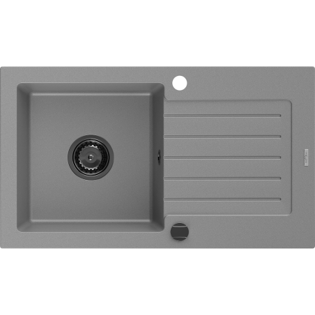 Mexen Pablo Granitspüle 1-Becken mit Abtropffläche 752 x 436 mm, grau, schwarzer Siphon - 6510751010-71-B