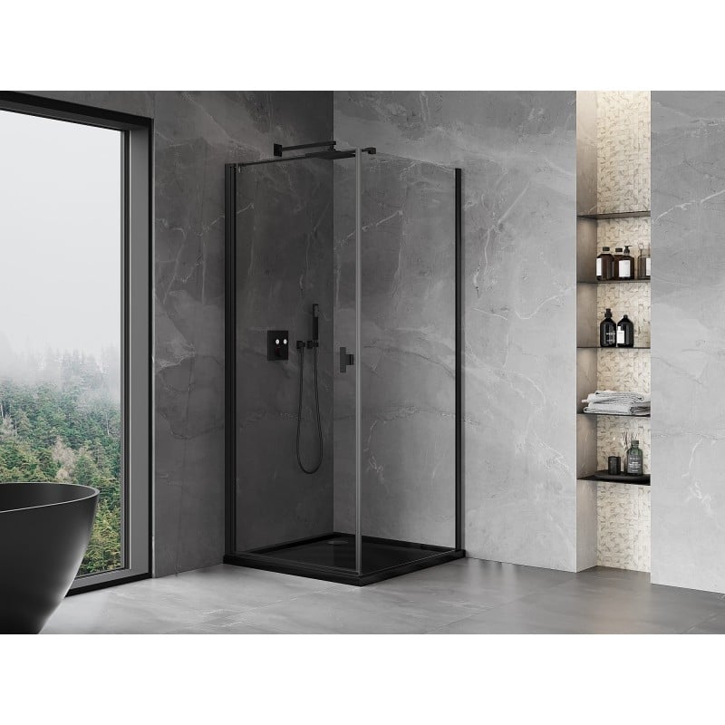 Mexen Mist-B Duschkabine schwenkbar 95 x 95 cm, transparent, schwarz - 8A2T-095-095-70-00