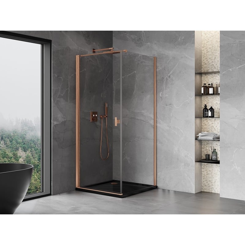 Mexen Mist-B Duschkabine schwenkbar 70 x 70 cm, transparent, gebürstetes Kupfer - 8A2T-070-070-65-00
