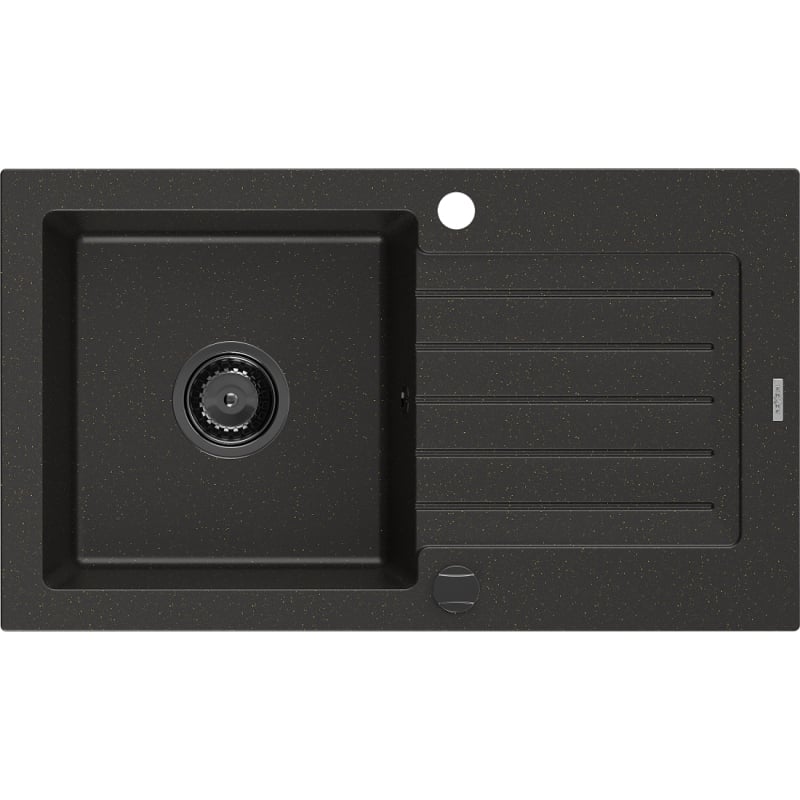 Mexen Pablo Granitspüle 1-beckig mit Abtropffläche 752 x 436 mm, Schwarz/Gold Metallic, Syphon Schwarz - 6510751010-75-B