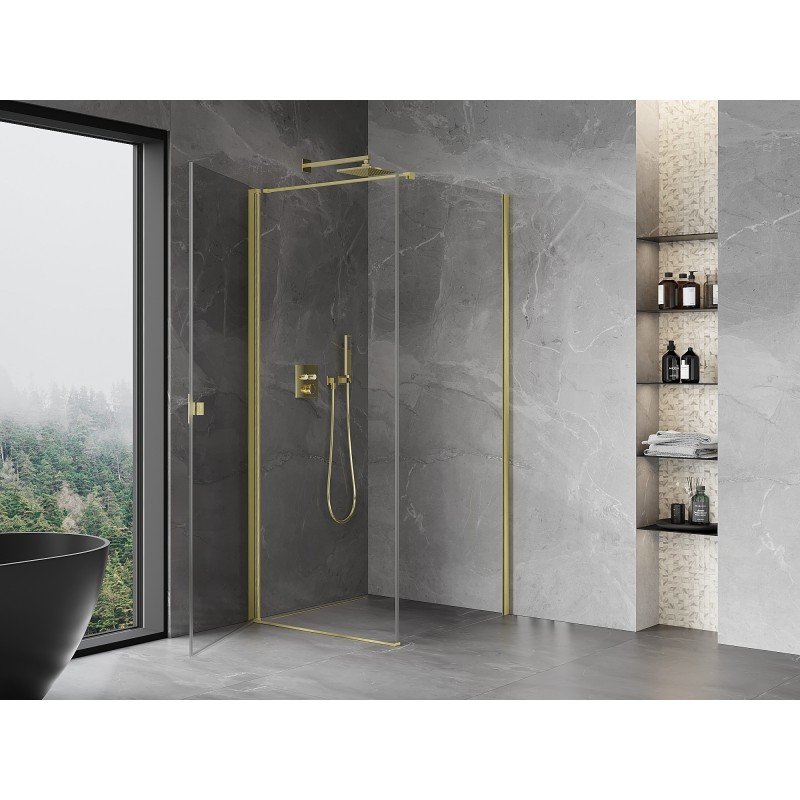 Mexen Mist-B Duschkabine schwenkbar 85 x 85 cm, transparent, gebürstet gold - 8A2T-085-085-55-00