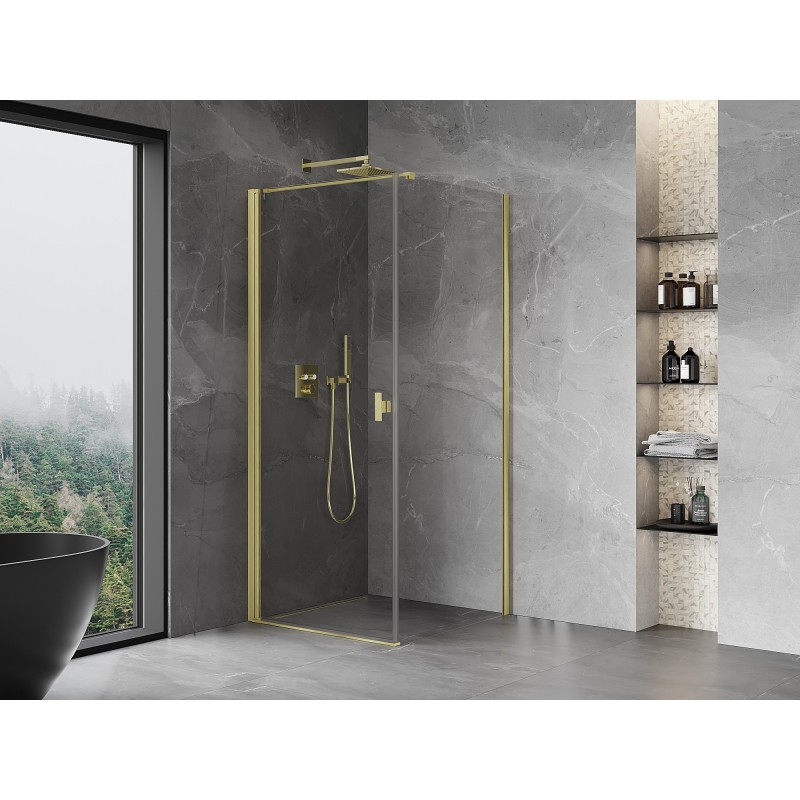 Mexen Mist-B Duschkabine schwenkbar 85 x 85 cm, transparent, gebürstet gold - 8A2T-085-085-55-00