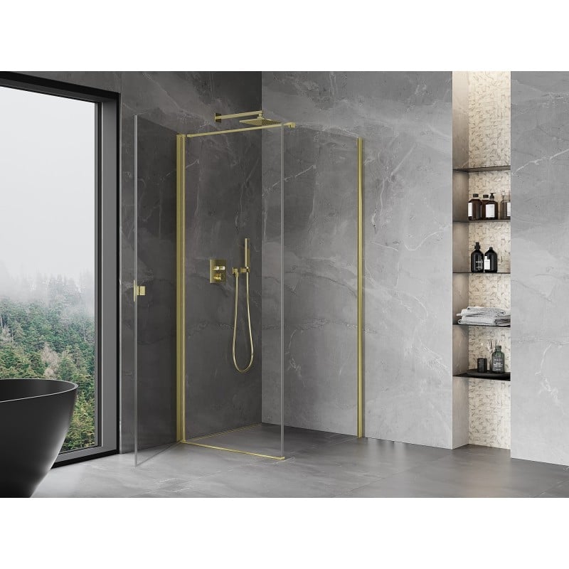 Mexen Mist-B Duschkabine Schwenkbar 90 x 90 cm, Transparent, Gebürstetes Gold - 8A2T-090-090-55-00