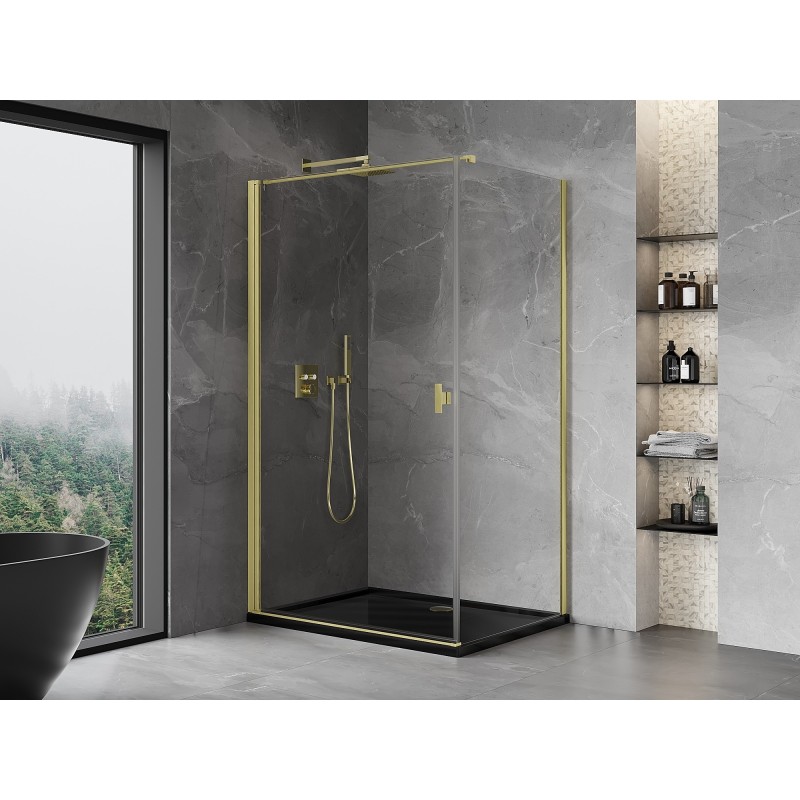 Mexen Mist-B Duschkabine schwenkbar 80 x 70 cm, transparent, gebürstetes Gold - 8A2T-080-070-55-00