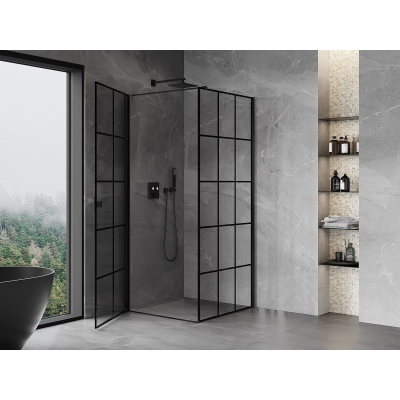 Mexen Mist-B Duschkabine Pendeltür links 70 x 70 cm, schwarzes Gitter, schwarz - 8A2T-070-070-70-77-L