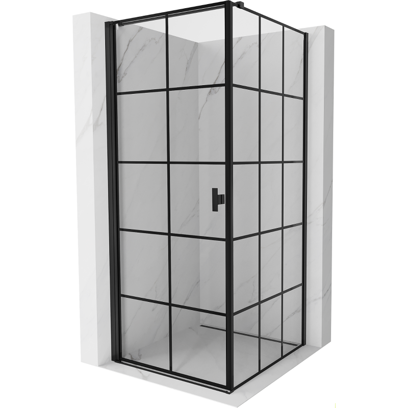 Mexen Mist-B Duschkabine, schwenkbar, links 80 x 80 cm, schwarzes Gitter, schwarz - 8A2T-080-080-70-77-L