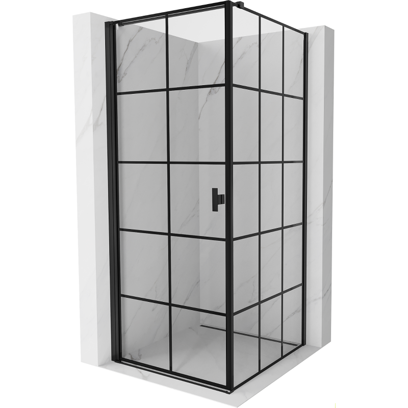 Mexen Mist-B Duschkabine schwenkbar links 100 x 100 cm, schwarzes Gitter, schwarz - 8A2T-100-100-70-77-L