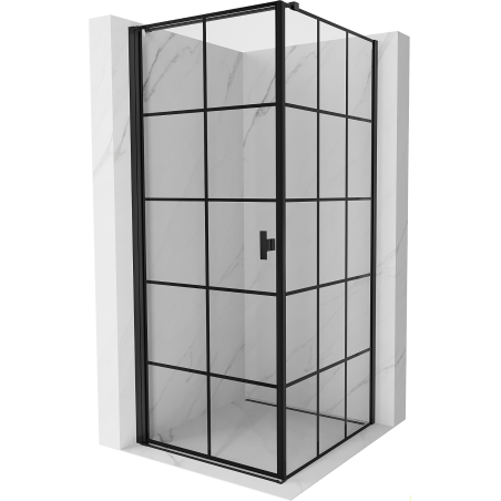 Mexen Mist-B Duschkabine schwenkbar links 100 x 100 cm, schwarzes Gitter, schwarz - 8A2T-100-100-70-77-L