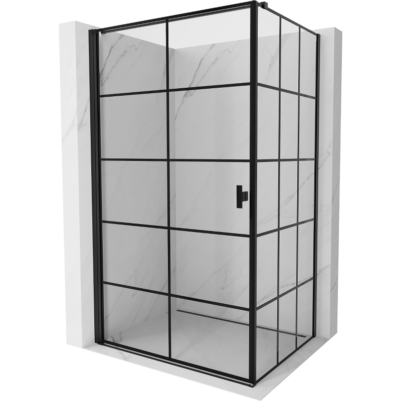 Mexen Mist-B Duschkabine einschwenkbar links 70 x 90 cm, schwarzes Gitter, schwarz - 8A2T-070-090-70-77-L
