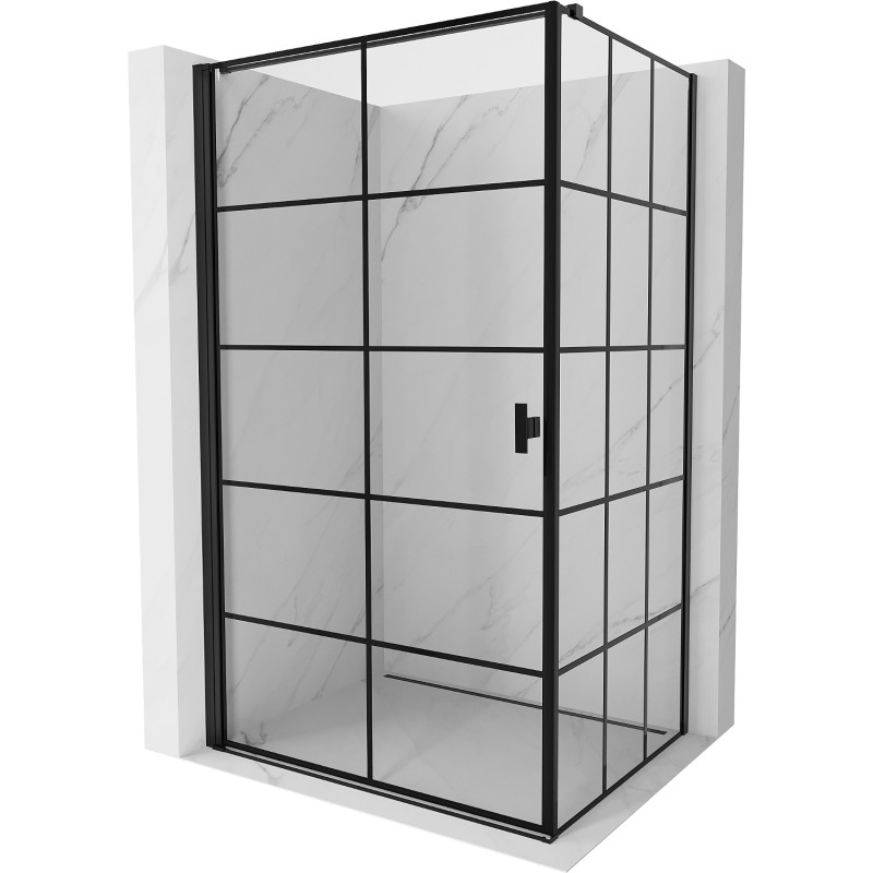 Mexen Mist-B Duschekabine aufklappbar links 100 x 110 cm, schwarzes Gitter, schwarz - 8A2T-100-110-70-77-L