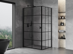 Mexen Mist-B Duschkabine schwenkbar links 80 x 120 cm, schwarzes Gitter, schwarz - 8A2T-080-120-70-77-L