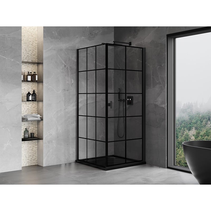 Mexen Mist-B Duschkabine rechts 70 x 70 cm, schwarzes Gitter, schwarz - 8A2T-070-070-70-77-P