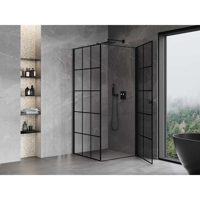 Mexen Mist-B Duschkabine rechts öffnend 90 x 90 cm, schwarzes Gitter, schwarz - 8A2T-090-090-70-77-P