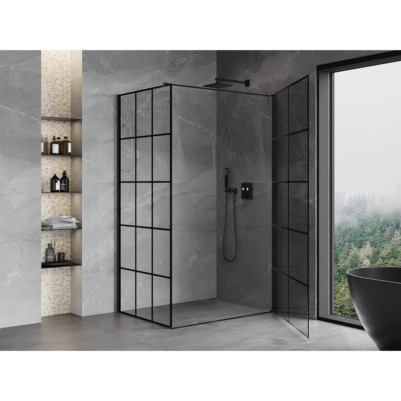 Mexen Mist-B Duschkabine rechts angeschlagen 70 x 110 cm, Schwarzes Raster, Schwarz - 8A2T-070-110-70-77-P