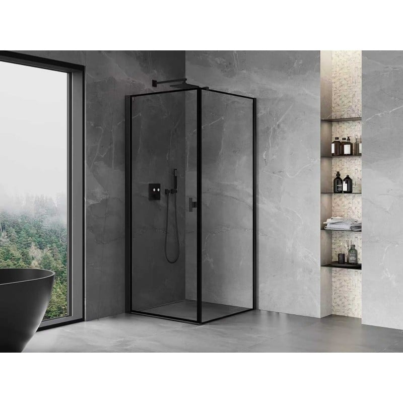 Mexen Mist-B Duschkabine, schwenkbar, linksseitig 70 x 70 cm, schwarzer Rahmen, schwarz - 8A2T-070-070-70-70-L