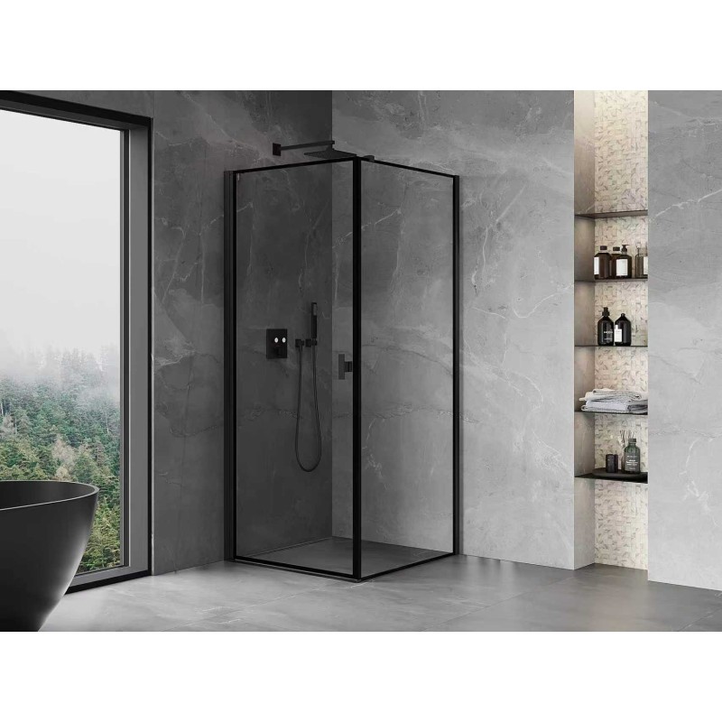 Mexen Mist-B Duschkabine mit schwenkbarer linker Tür 90 x 90 cm, schwarzer Rahmen, schwarz - 8A2T-090-090-70-70-L