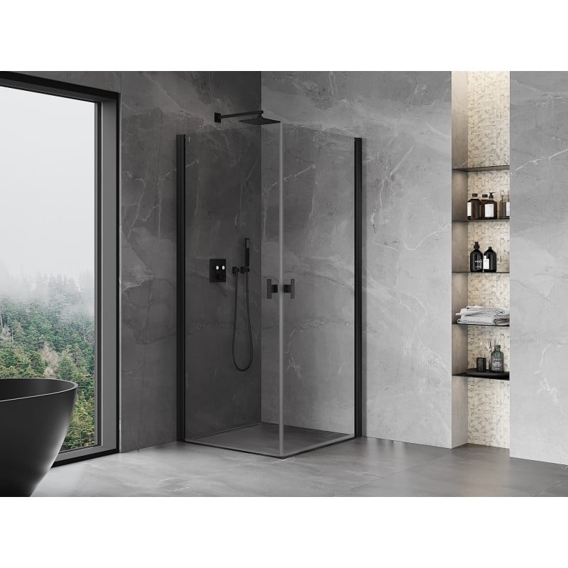 Mexen Mist-B Duo Duschkabine mit Schwingtür 70 x 70 cm, transparent, schwarz - 8A2-070-070-70-00