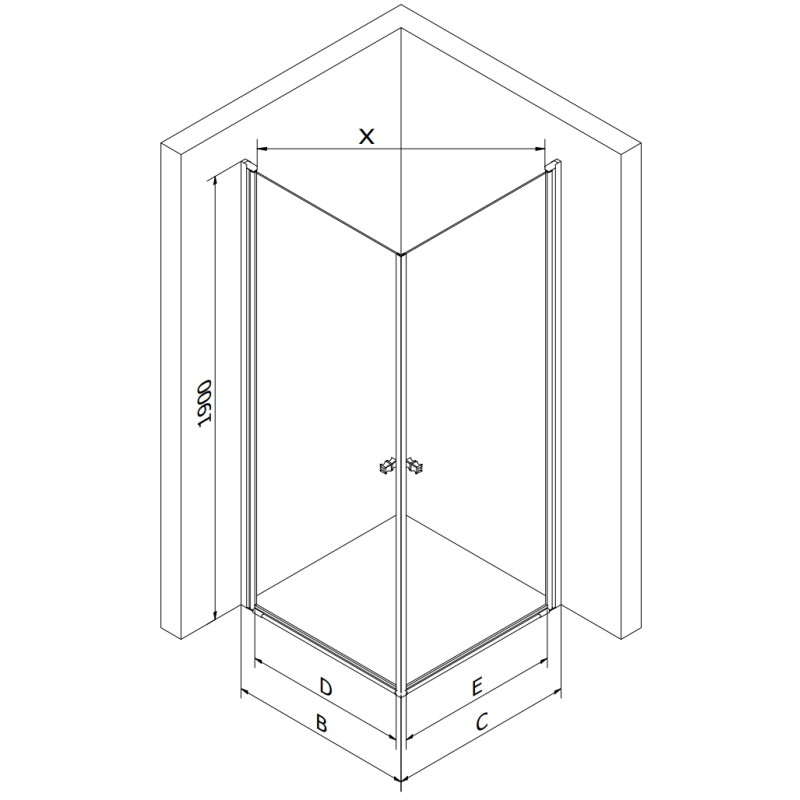 Mexen Pretoria Duo Duschkabine, schwenkbar 100 x 90 cm, transparent, gold - 852-100-090-50-00-02