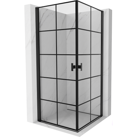 Mexen Mist-B Duo Duschkabine zum Öffnen 70 x 70 cm, schwarzes Gitter, schwarz - 8A2-070L-070P-70-77
