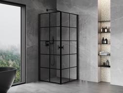 Mexen Mist-B Duo Pendeltür-Duschkabine 80 x 80 cm, schwarzes Gitter, schwarz - 8A2-080L-080P-70-77
