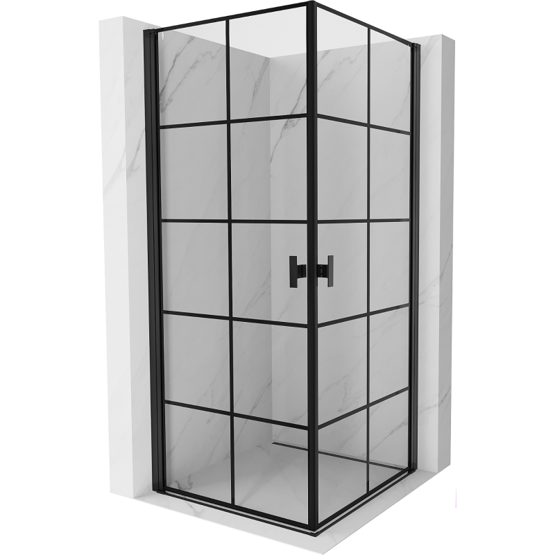 Mexen Mist-B Duo Duschkabine schwenkbar 100 x 100 cm, schwarzes Gitter, schwarz - 8A2-100L-100P-70-77