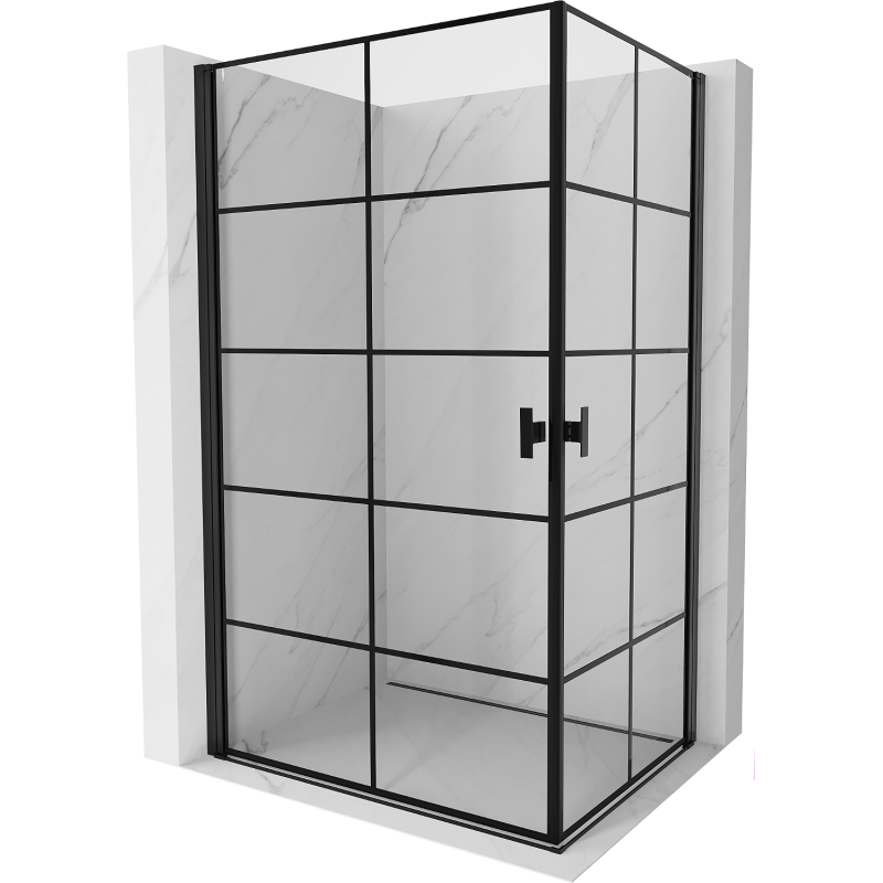 Mexen Mist-B Duo Duschkabine schwenkbar 80 x 70 cm, schwarzes Gitter, schwarz - 8A2-080L-070P-70-77
