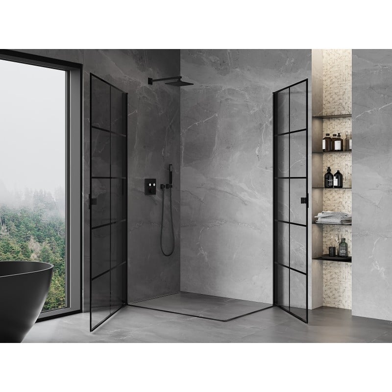 Mexen Mist-B Duo Duschkabine schwenkbar 100 x 70 cm, schwarzes Gitter, schwarz - 8A2-100L-070P-70-77