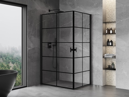 Mexen Mist-B Duo Duschkabine mit Drehtür 80 x 100 cm, schwarzes Gitter, schwarz - 8A2-080L-100P-70-77