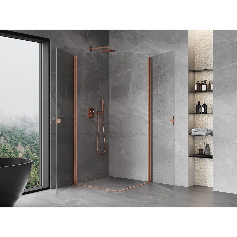 Mexen Mist-B Duo Duschkabine Schwingtür 80 x 80 cm, transparent, gebürstetes Kupfer - 8A2-080-080-65-00