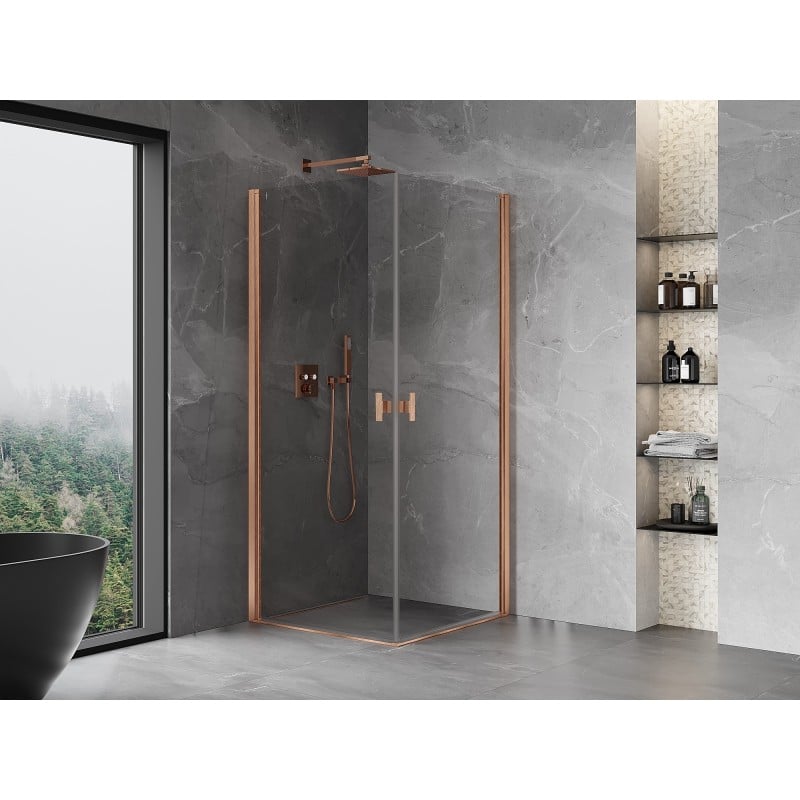 Mexen Mist-B Duo Duschkabine schwenkbar 90 x 90 cm, transparent, gebürstetes Kupfer - 8A2-090-090-65-00