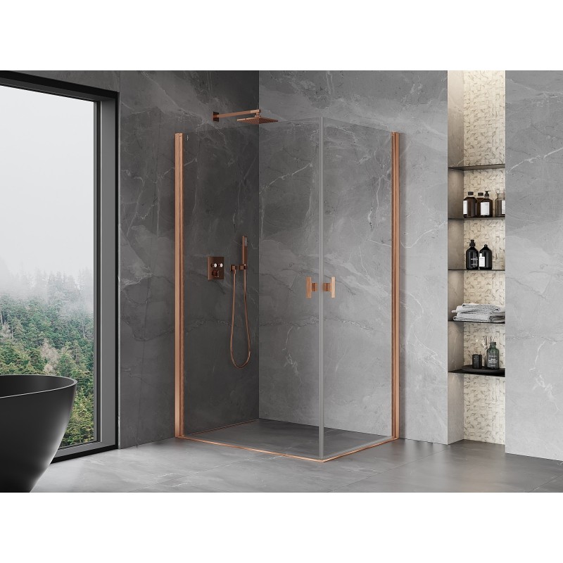 Mexen Mist-B Duo, Pendeltür-Duschkabine 85 x 70 cm, transparent, gebürstetes Kupfer - 8A2-085-070-65-00