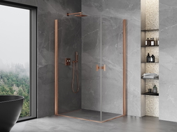 Mexen Mist-B Duo Duschkabine Schwenkbar 90 x 70 cm, transparent, gebürstetes Kupfer - 8A2-090-070-65-00