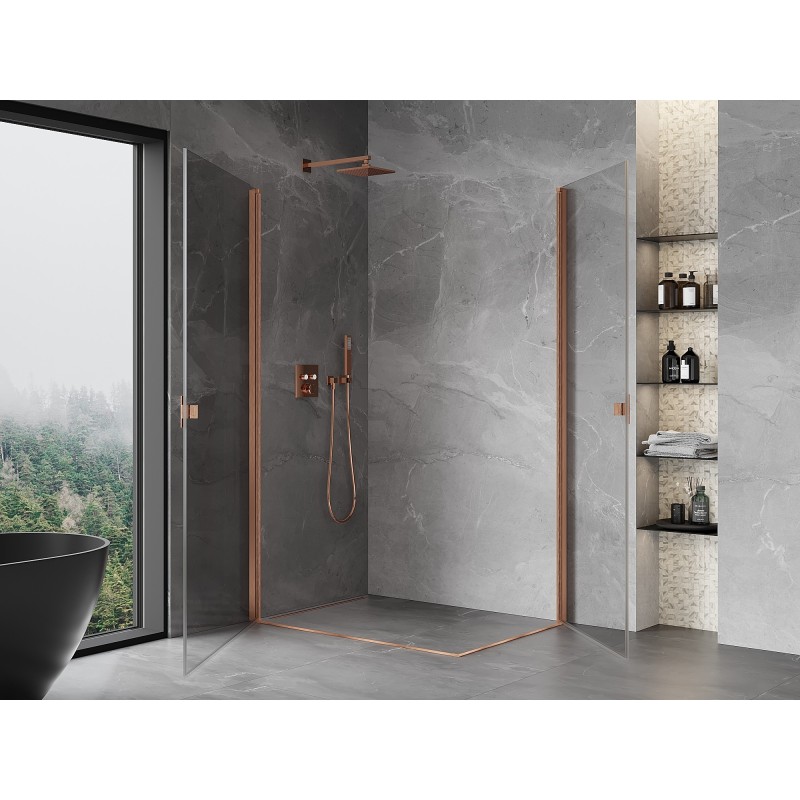 Mexen Mist-B Duo Duschkabine Pendeltür 100 x 70 cm, transparent, gebürstetes Kupfer - 8A2-100-070-65-00