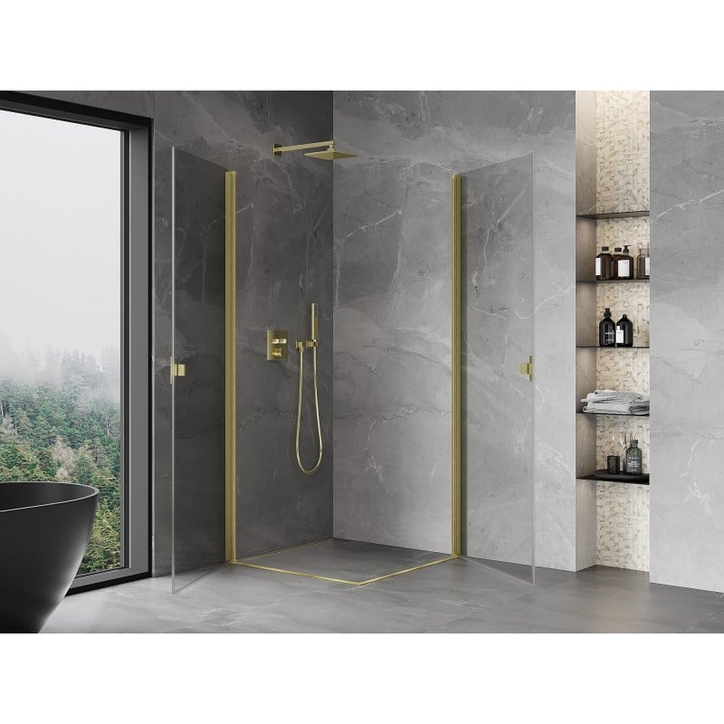 Mexen Mist-B Duo Duschkabine zum Öffnen 85 x 85 cm, transparent, gebürstetes Gold - 8A2-085-085-55-00
