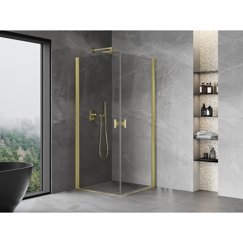 Mexen Mist-B Duo Pendeltür-Duschkabine 90 x 90 cm, transparent, gebürstetes Gold - 8A2-090-090-55-00