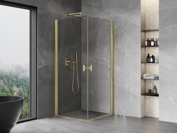 Mexen Mist-B Duo Duschkabine, schwenkbar, 100 x 100 cm, transparent, gebürstetes Gold - 8A2-100-100-55-00